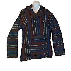 Mexico Hoodie Artesanias Womans XL Black & Multicolor Stripe with Front Pockets